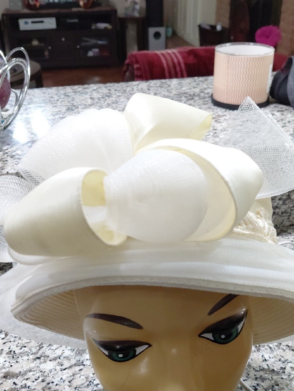 Elegant Cream Women's Dress Hat with Bow Mr.Hi Collection Little Stain Inside - Picture 2 of 11